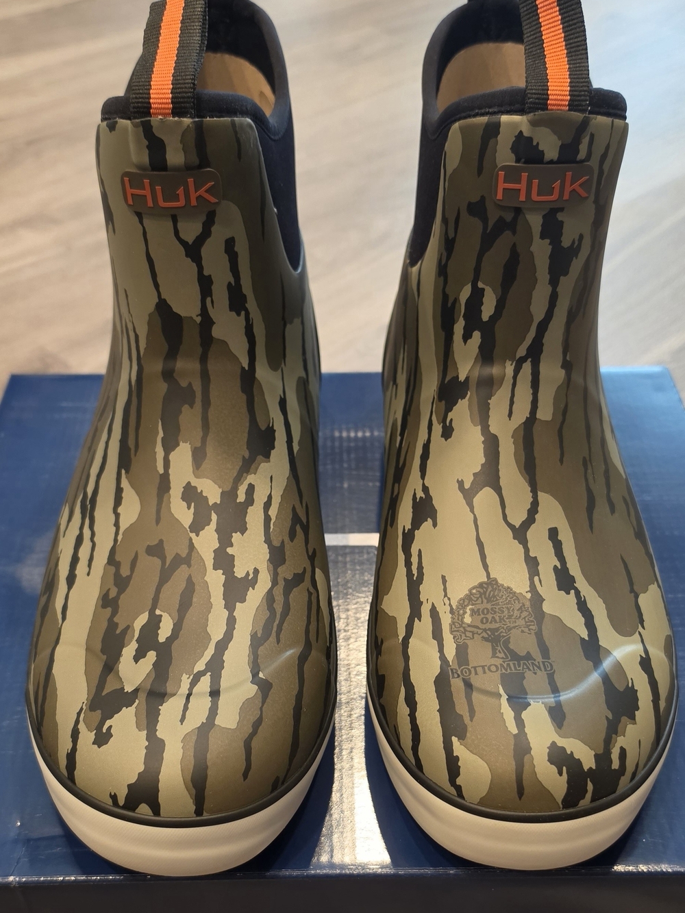 Huk Men's Olive Camo Slip-On Rain & Snow Boots with Orange Accents